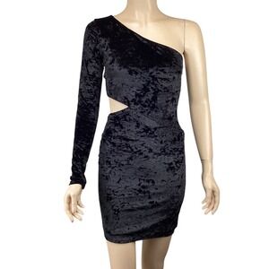 Alice + Olivia Velvet Mini Dress Black Size 2 One Shoulder Bodycon Party Cocktai